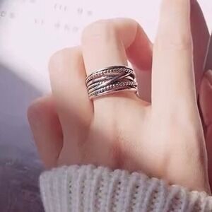 925 Sterling Silver Geometric Weave Thai Silver Open Adjustable‎ Ring